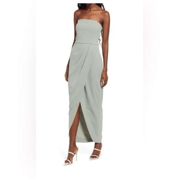 🎉HP🎉WAYF The Angelique Strapless Tulip Gown Sage Green Size XXS - Picture 14 of 16